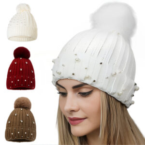 TOUCA ADULTO FEMININA FORRADA COM POMPOM CORES VARIADAS PÉROLA OUTONO INVERNO