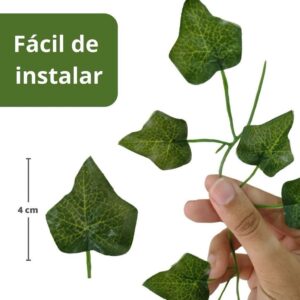 2 Kit Planta Decorativa: 2 Vasos Trançado + 6 Pendentes Artificial Folhas de Hera Verde