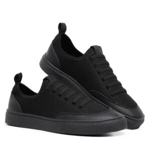 Tênis Casual Cano Baixo Sapatênis Masculino Preto Cadarço Elástico Calce Fácil Confortável