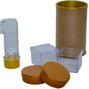 Kit festa 1 – 200 itens – 50 cofres 10×06 / 50 latinhas 5×1 / 50 caxinhas 4×4 / 50 tubetes número 1