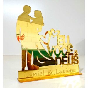 TOPO DE BOLO CASAMENTO ACRÍLICO ESPELHADO CORES VARIADAS