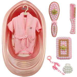 KIT HORA DO BANHO DO BEBÊ BANHEIRA 22L PLASTIBABY + ROUPAO DENGUINHO ESCOVA PENTE SABONETEIRA PRENDEDOR CHUPETA CPÉROLA