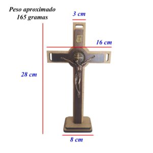 Cruz Crucifixo Madeira Metal 28 cm Parede Mesa Medalha Sao Bento