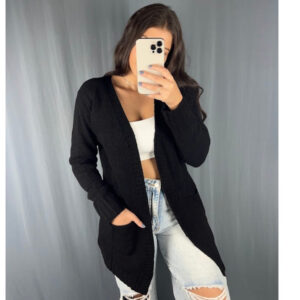 Casaco Cardigan Feminino Mousse Com Bolso Tricot Malha Inverno Quentinho