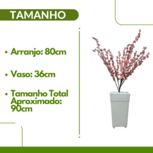 Planta Artificial Cerejeira Rosa Bebe Com Vaso De Rattan Decorativo