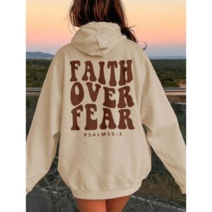 Moletom Canguru Faith Over Fear Com Capuz Bolso Casaco Feminino Masculino Flanelado Inverno Algodão