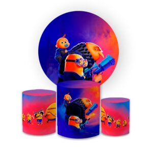 Kit Festa Decoração Capa Painel Redondo + Trio Capas de Cilindro Sublimados Temas Desenho Minions Decoração