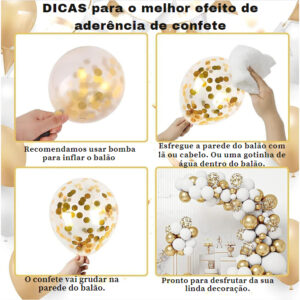 Kit 10 Balões Transparente com Confete Metalizado Varias Cores