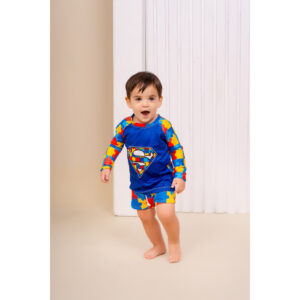 Conjunto Autismo Roupa de Praia Infantil Menino com Proteção Solar UV50+ Blusa e Sunga Boxer Menino Infantil