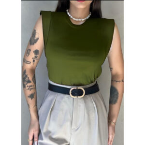 Camiseta Muscle Tee Feminina Regata Detalhes na Latela Gola Alta