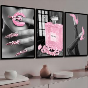 QUADRO DECORATIVO GRANDE PERFUME MODA FASHION ROSA BRILHO HD PROMOÇÃO
