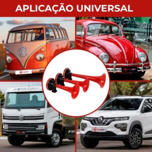Buzina A Ar 3 Cornetas Verdureiro Com Compressor Universal Carro Caminhão Moto Jeep Lancha Som Forte
