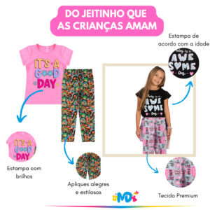 Kit 6 Peças Infantil Juvenil Menina Camiseta e Legging 1 a 16