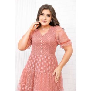 Vestido Feminino Evangélico Manga Curto Plus Size Tule Poa Botões Saia 3 Marias Multiuso