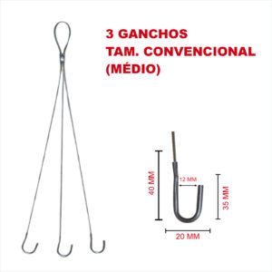 kit Cabo Corrente p/ Pendurar vaso de Flor c/ Gancho 3 unidades