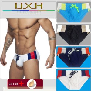 UXH Novas Sungas Masculinas Cuecas Cavadas De Cor Bloco Fita Colorida Tendência Moda Com Bojo 24155
