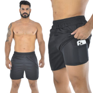 Kit 3 Shorts Bermuda Masculino 2 em 1 Short Duplo Sport para Ciclismo Academia e Corrida