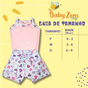 Kit Body de Alcinha Shortinho e Tiara de Bebê Menina 100% Algodão