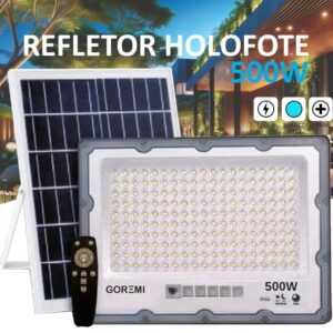 REFLETOR SOLAR SUPER LED 500W RECARREGÁVEL C/ PLACA SOLAR A PROVA DÁGUA