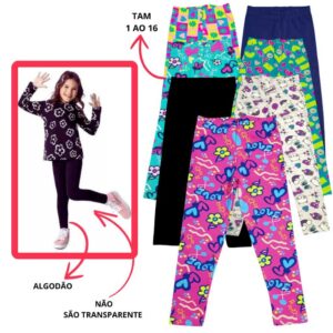 Kit 4 Calça Legging Infantil Algodão Roupa de Menina Juvenil e Criança 1 ao 16