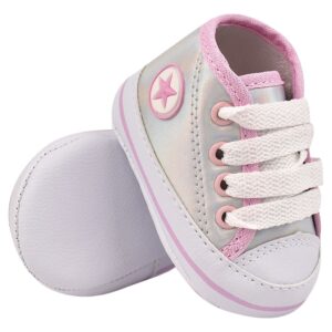 SAPATINHO DE BEBÊ MENINA HOLOGRÁFICO C/ ROSA TÊNIS INFANTIL ( LONA ) AQUARELA BABY