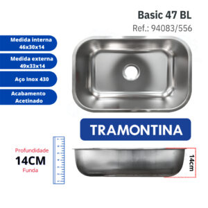 Cuba Acetinada Pia Cozinha Tramontina Aço Inox 430 N°1 Funda 46x30x14