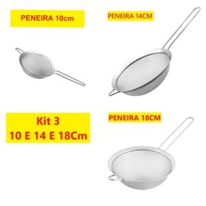 Conjunto 5 Ou 3 Peças Peneiras Coadores Inox 18Cm 16Cm 14Cm 12Cm 10Cm Para Suco Grãos Universal