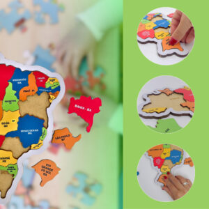 Brinquedo Infantil Quebra Cabeça Educacional Mapa do Brasil 26pçs Estados Em Mdf Adesivado