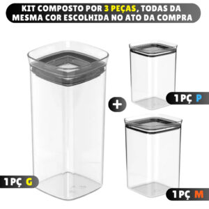 Conjunto de Potes Herméticos em Acrílico Cristal com Trava e Design Empilhável Organizador para Mantimentos