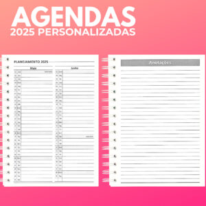 Agenda 2025 Personalizada Um Dia Por Página, 15x21cm A5 e Molas em Metal