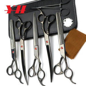 YH-7 PCS PET TESOURA DE CORTE DE CABELO, GALVANIZADO PRETO PET TESOURA DE CORTE DE CABELO SET PARA PET GROOM