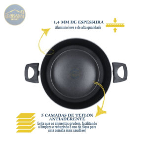 Panela Caçarola Antiaderente 16cm a 24cm Dakasa Tampa Vidro Temperado Espatula Cor Preta e Cereja