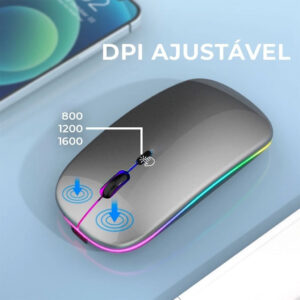 Mouse Sem Fio com Bluetooth Recarregável Wireless Led Rgb Ergonômico 3 Cores