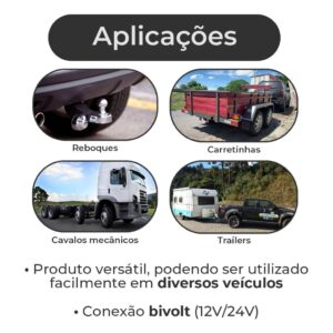 Kit Tomada Engate 6 Polos Carretinha Cromado + 5m Cabo PP 5x1mm Reboque Qualidade Carros Bivolt