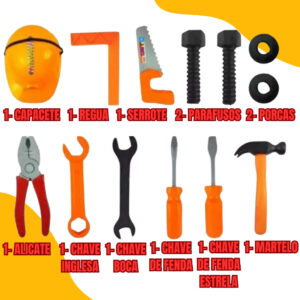 Kit Cinto Infantil De Ferramentas Com Capacete 14 Itens Diversos Brinquedo Para Menino Presente