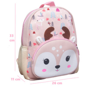 Mochila Infantil c/Alça Coleira de Segurança p/ Passeio Rena-Gatinha Bebe Rosa Claro Meninas
