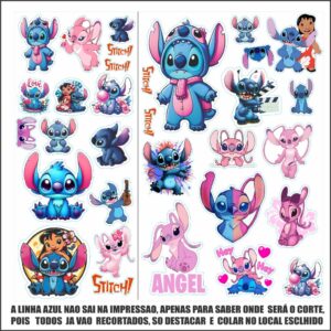 Mega kit 32 adesivos stitch para agenda caderno notebook, garrafas, bicicleta e etc