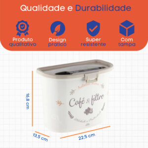 Porta Café E Filtro Decorado Cinza cozinha organização