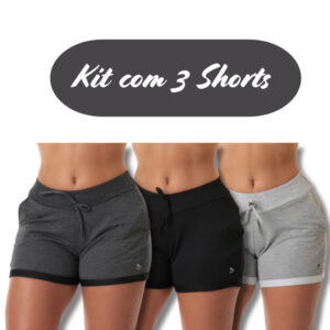 KIT 3 SHORTS FEMININO CONFORT DIA A DIA SHORTINHO BERMUDA MOLETINHO CURTO