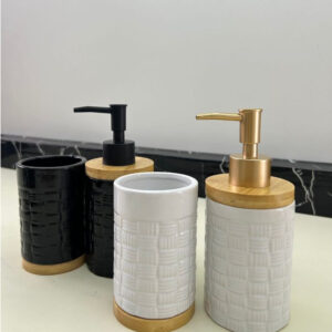 Kit Jogo de Banheiro Lavabo Porcelana 3 Peças Com Dispenser Sabonete Líquido e Porta Escova de Dente