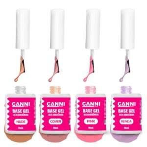 Base em gel alta aderência 10ml canni color blindagem, pink, nude, renda e cover