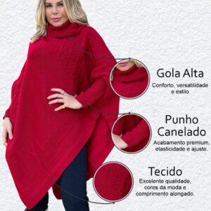 Suéter Feminino de Tricô Estilo Poncho Capa Pala Gaúcha