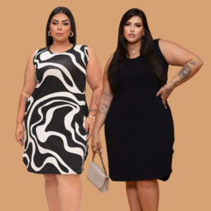 Kit com 2 Vestidos Curto Regata com Bolsos Plus Size Curve Confortavel Elegante e Casual Moda Feminina Serve G1 G2 G3