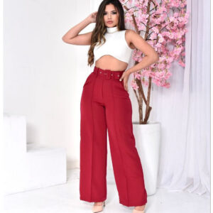 Calça Pantalona Feminina, Com Cinto Forrado Em Tecido Alfaiataria Cintura Alta (P M G GG).