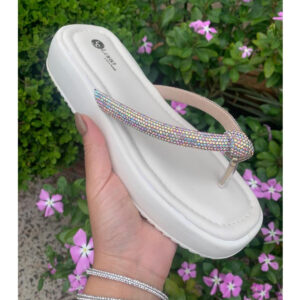 Chinelo Papete Feminino com Tira de Strass Original Sandália de Nó Confortável para o Fim de Ano