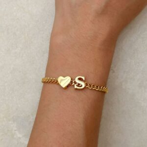 | SEMI JOIA | PULSEIRA LELTRA INICIAL COM CORAÇÃO GRUMET FEMININA BANHADO EM OURO LEGÍTIMO 18K
