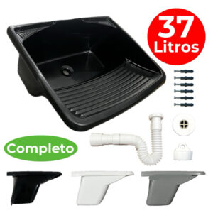 Tanque 37 Litros Com Sifão Ralo e Kit Instalação Completo Tanquinho Lavar Roupas Pia Lavanderia