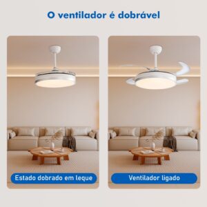 Ventilador de Teto 4 Pás Retráteis Ultra Silencioso LED Multicolor Moderno Spotline com Temporizador, Memória de Brilho