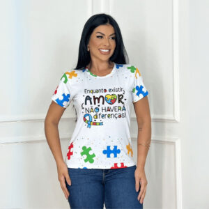 Camiseta Feminina T-shirt Premium Estampada Autismo P ao G2 – Enquanto Existir Amor