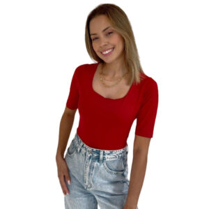 BODY POLIAMIDA FEMININO FORRADO MANGA CURTA DECOTE QUADRADO